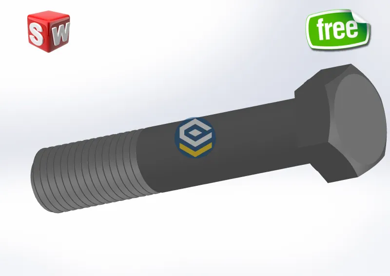 Parafuso Hexagonal DIN 931 em modelo 3D com tabela de configuração, ideal para projetos técnicos no SolidWorks.