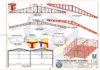 Detalhamento das tesouras e oitões do Galpão Metálico Geminado 24x38m em vista trimétrica
