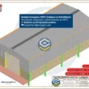 Vista isométrica do Galpão Metálico 12x24m com telhas TP40 sobre estrutura metálica e fechamento em alvenaria de 3 metros