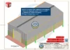 Vista isométrica do Galpão Metálico 12x24m com telhas TP40 sobre estrutura metálica e fechamento em alvenaria de 3 metros