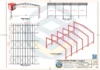 Galpão Metálico 18x25m tesoura reduzida com vistas frontal, lateral e superior e dimensões para fabricação.