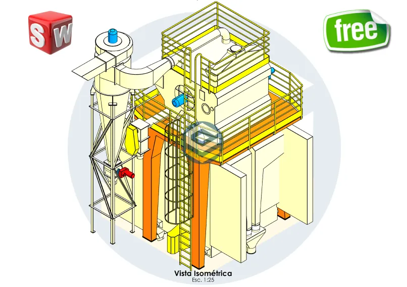 Máquina de Pré-Limpeza de Grãos com ciclone e peneiras em formato STEP, compatível com SolidWorks e CAD 3D