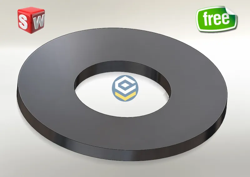 Arruela Plana ISO 7089 editável no SolidWorks com tabela de configuração métrica para montagens industriais e fixações normatizadas.