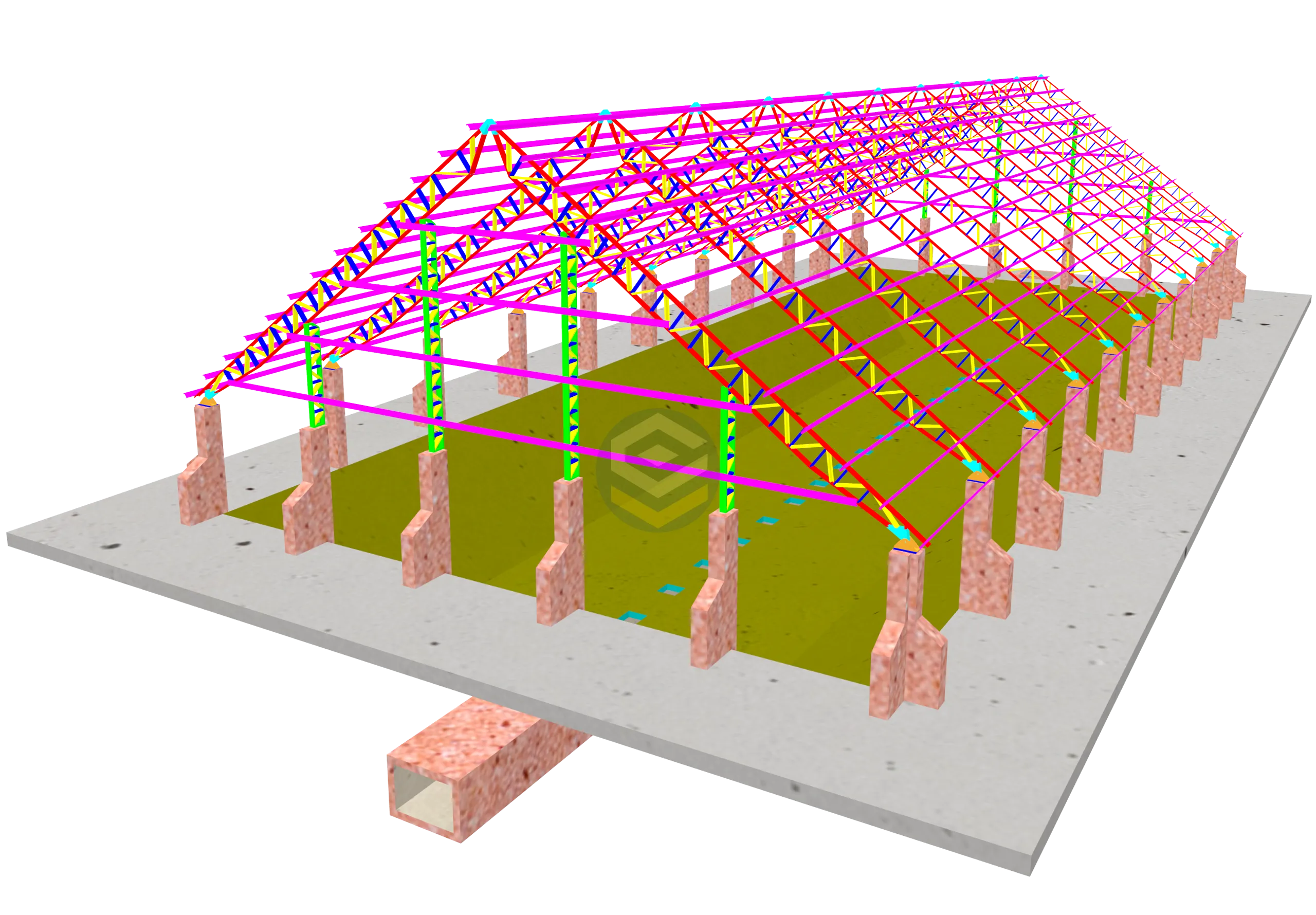 Biblioteca Loogipro - Projeto de graneleiro metálico com estrutura em V renderizado em 3D