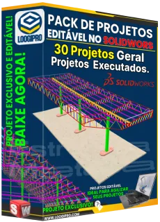 Mockup do Pack com 30 estruturas metálicas executadas e modeladas no SolidWorks