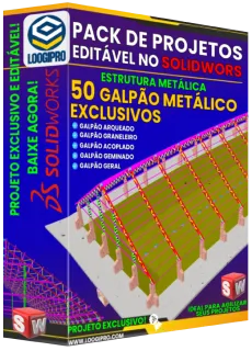Mockup do Pack com 50 galpões metálicos exclusivos editáveis no SolidWorks