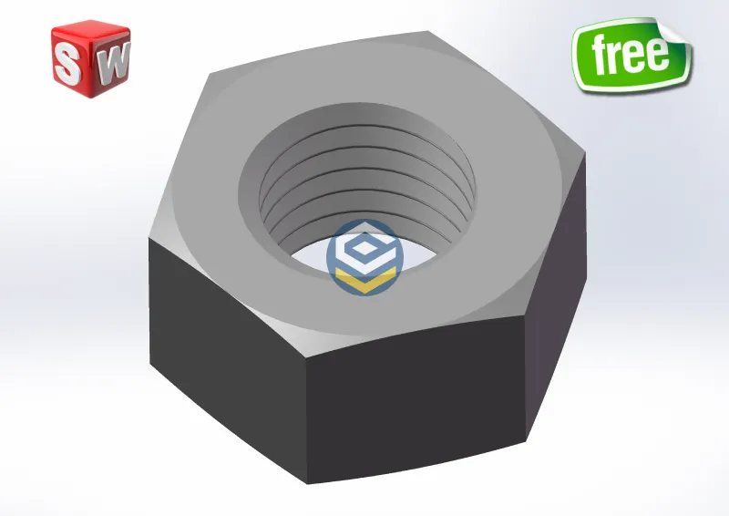 Porca Hexagonal DIN 934 com Tabela de Configuração, modelo 3D editável no SolidWorks para montagens industriais e fixações normatizadas.