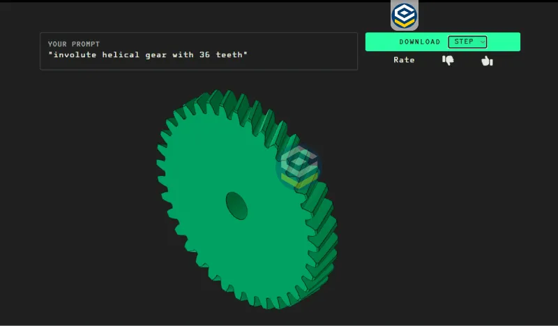 Interface do Text-to-CAD permitindo a exportação de arquivos STEP para importação em programas CAD existentes, otimizando o processo de modelagem.