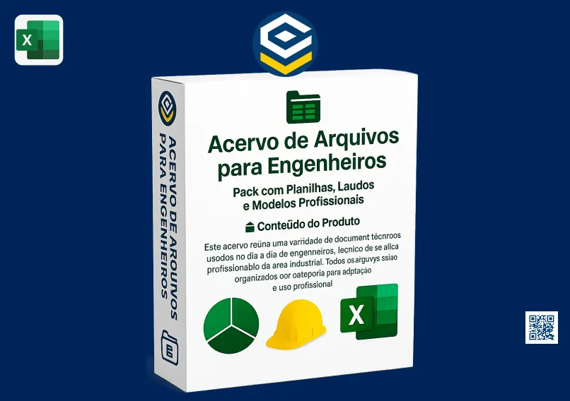 capa - Caixa do produto Acervo de Arquivos para Engenheiros com planilhas, laudos e modelos profissionais
