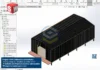 Alt text do galpão metálico 12x25m com fechamento lateral em telha de 6m modelado no SolidWorks – versão assembly com visualização completa da estrutura tridimensional.