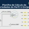 Capa da Planilha de Cálculo de Propriedades do Perfil U Enrijecido com medidas, peso, área e inércia para aplicação em estruturas metálicas.