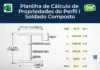 Capa da Planilha de Cálculo de Propriedades do Perfil I Soldado Composto com geração automática de área, peso, momentos de inércia e módulo de resistência.
