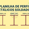 Capa da Planilha de Perfis Metálicos Soldados Série VS, CS e CVS com vigas, colunas, tubos e tabelas de peso em Excel técnico para estruturas metálicas.