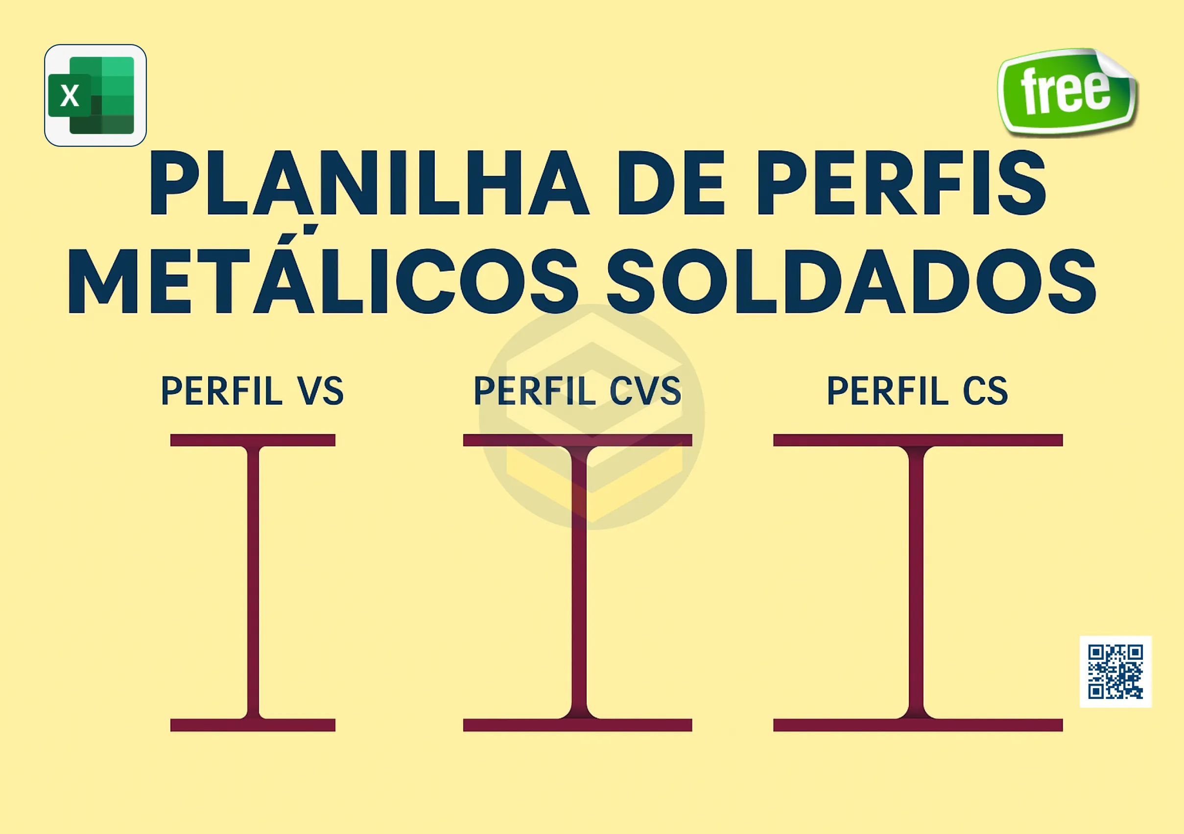 Capa da Planilha de Perfis Metálicos Soldados Série VS, CS e CVS com vigas, colunas, tubos e tabelas de peso em Excel técnico para estruturas metálicas.