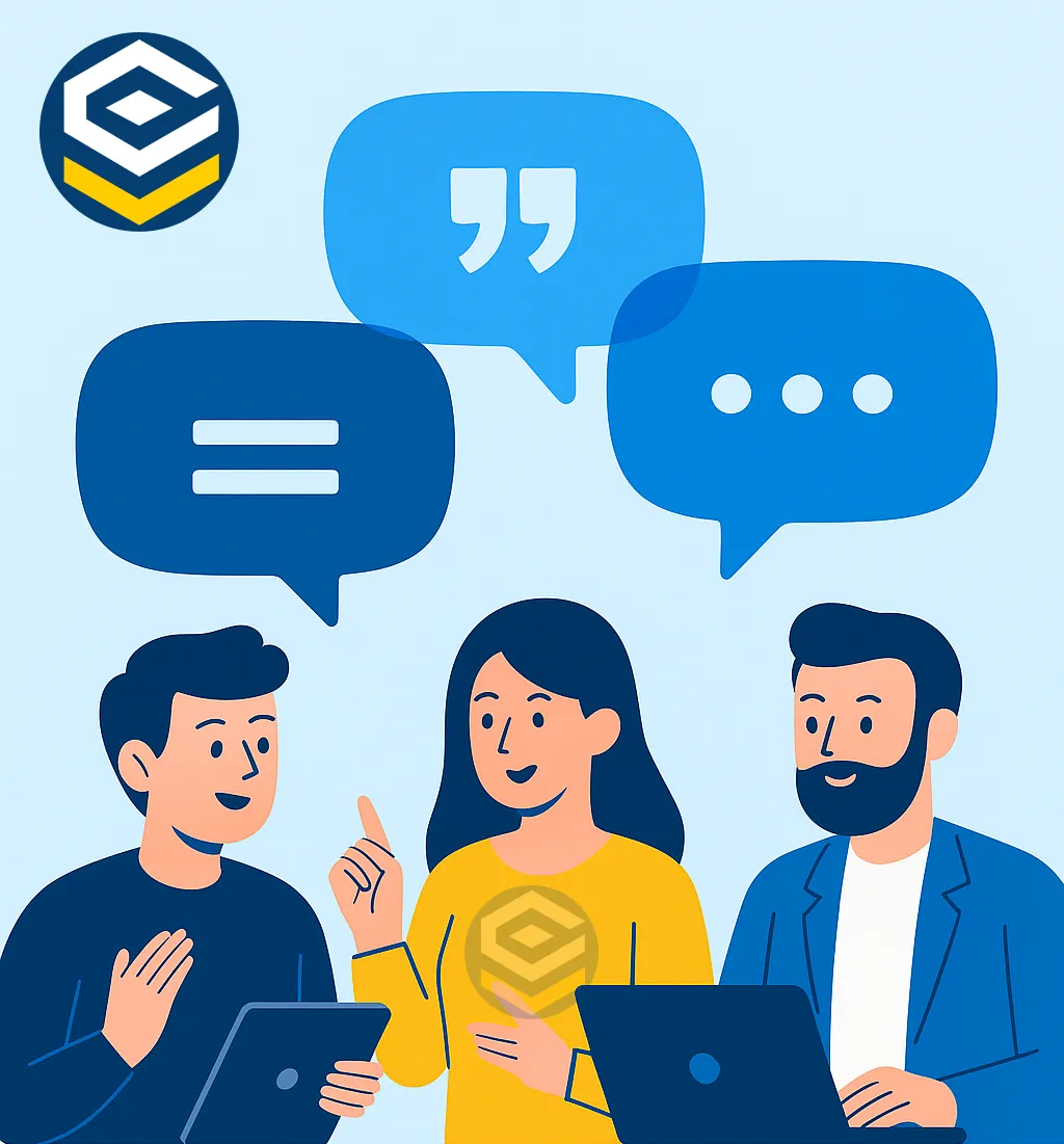 Ilustração digital representando conceitos visuais da Política de Comentários, com ênfase em comunicação ética, segurança de dados e moderação de conteúdo.