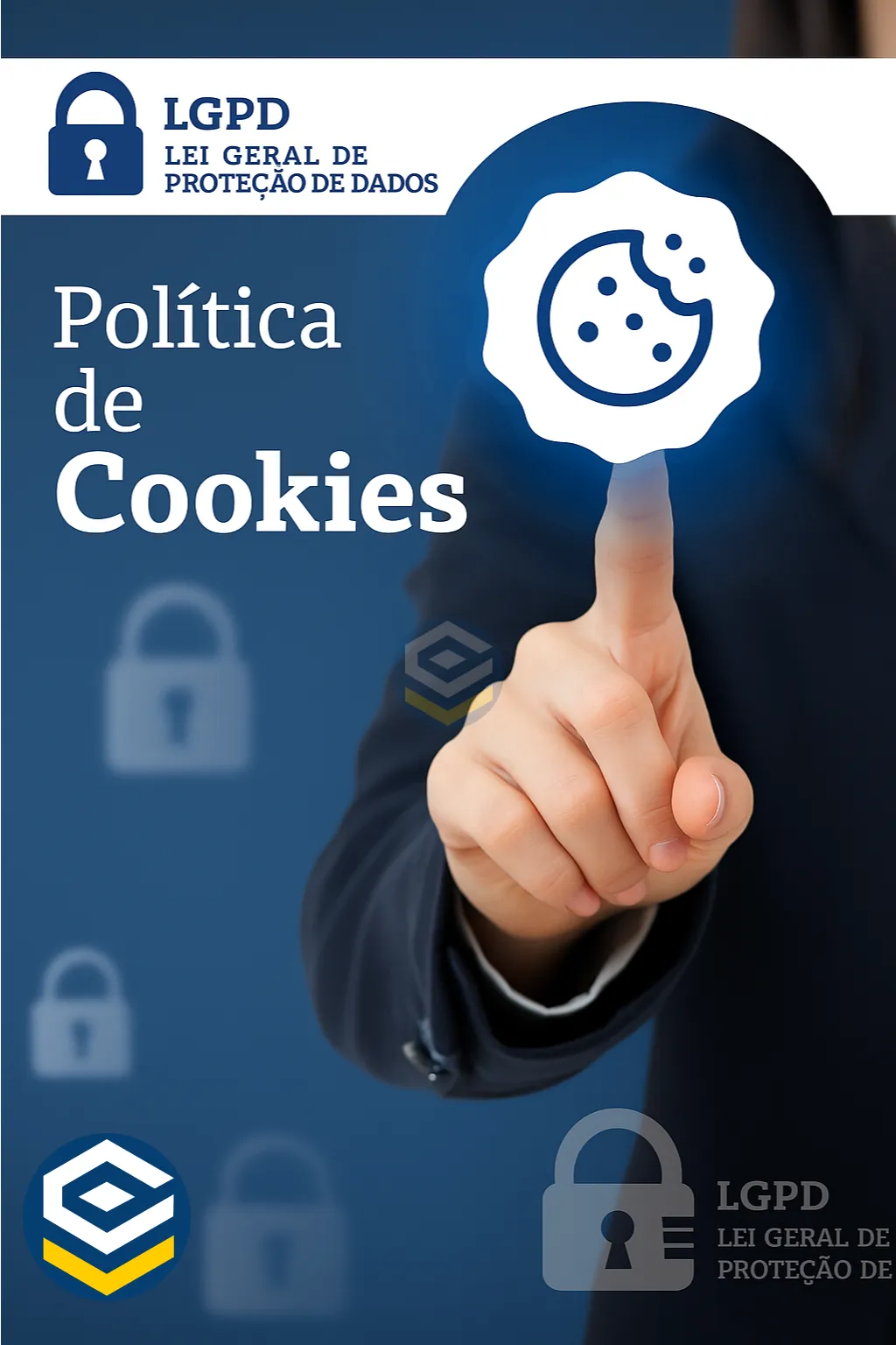 Política de Cookies - Loogipro representada visualmente com elementos digitais e foco em segurança de dados conforme LGPD.
