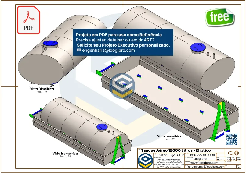Tanque Aéreo 12000 Litros - Elíptico - PDF Grátis com projeto técnico para visualização e consulta profissional. Folha 01