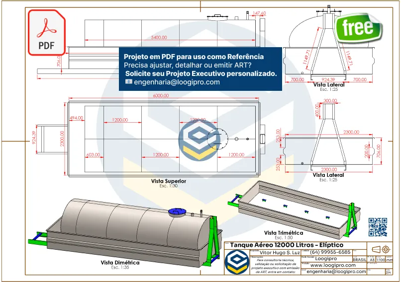 Tanque Aéreo 12000 Litros - Elíptico - PDF Grátis com projeto técnico para visualização e consulta profissional. Folha 02