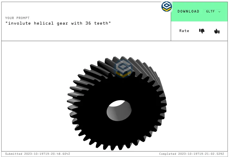 Text-to-CAD - involute helical gear with 36 teeth (engrenagem helicoidal envolvente com 36 dentes) 