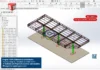 Posto de Combustível 11x28m - Assembly com estrutura metálica treliçada modelada em SolidWorks, projeto técnico para engenharia.