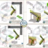 Escada Metálica com 2 Lances e Giro de 90 Graus - PDF Grátis, conjunto de folhas com vistas técnicas, cortes e detalhes construtivos.