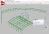 Galpão Metálico Arqueado 26x32m com vista frontal e elevação modelado no Cype 3D.