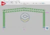 Vista frontal do Galpão Metálico 18x32m – Cype 3D 2019a – Tesoura com Altura Constante com detalhes técnicos de elevação.