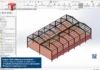 Projeto Assembly do Galpão Acoplado 12x20m em SolidWorks, incluindo montagem completa (.SLDASM) e peças individuais (.SLDPRT), com vista isométrica aberta da estrutura metálica.