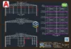 Vista superior em DWG do Galpão Metálico 24x30m com 2 entradas, com detalhes de corte, oitões e tesouras centrais.