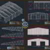 Vista geral em DWG do Galpão Metálico 24x30m com 2 entradas, incluindo estrutura e fechamento metálico. Galpão Metálico 24x30m - DWG - 2 Entradas
