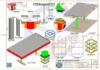 Detalhamento técnico do Posto de Combustível 9x17m com estrutura metálica modelada no SolidWorks, incluindo cobertura e placa de base estruturada.