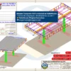Visual isométrico do Posto de Combustível 9x17m com estrutura metálica modelada no SolidWorks, incluindo treliças, pilares e cobertura em .SLDPRT e .SLDASM.