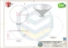 Detalhamento do funil do tanque de equalização para iodo, com vistas técnicas de caldeiraria e informações para fabricação e montagem.