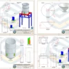 Tanque de Equalização PDF Grátis com quatro folhas técnicas, detalhamento de estrutura metálica, vistas em PDF e informações para fabricação.