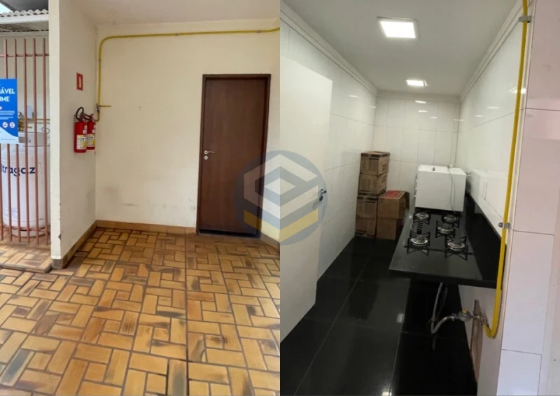 Tubulação de gás GLP em tubo Gaspex passando pela parede até ponto de alimentação do fogão em ambiente residencial.
