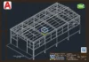 Galpao Metalico Acoplado 12x24m - Projeto em DWG - Loogipro - vista isometrica da estrutura metalica com tesouras e pilares acoplados.