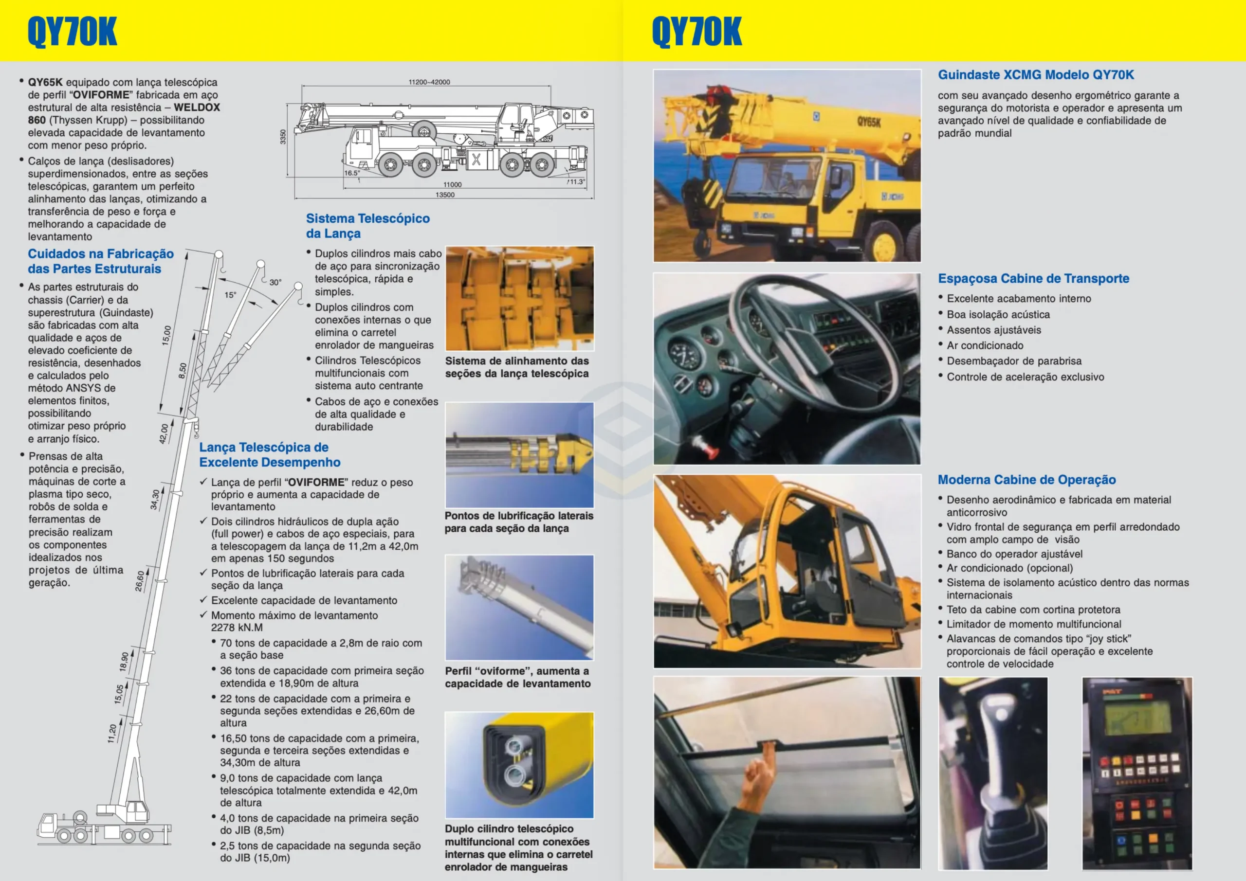 Especificações Técnicas e Dimensões Guindaste XCMG QY70K | Technical Specs Crane Boom LOOGIPRO Catálogo técnico com especificações estruturais dimensões e capacidades do guindaste telescópico XCMG QY70K | Technical catalog and boom specifications XCMG QY70K crane | Especificaciones técnicas y pluma grúa XCMG QY70K LOOGIPRO