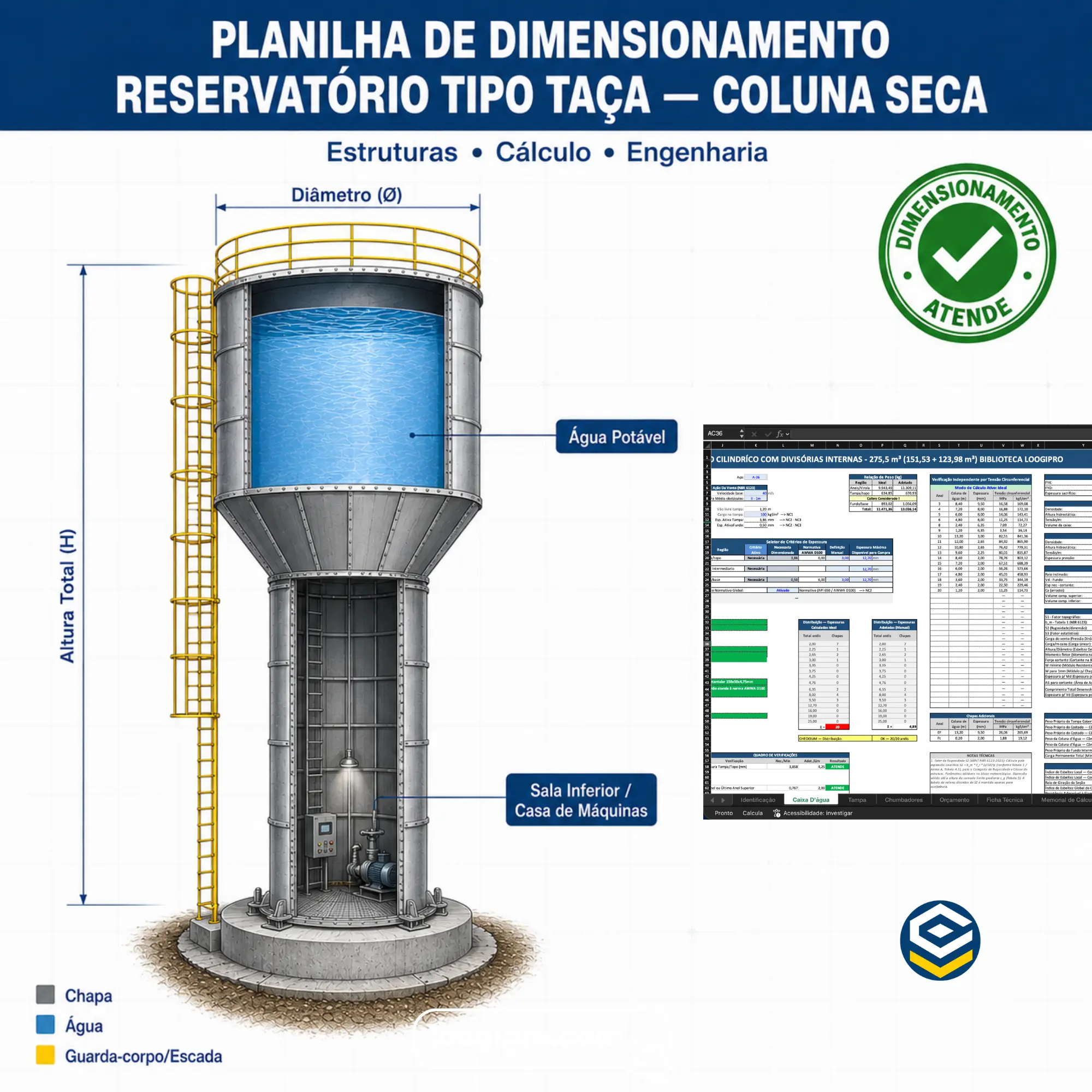 Planilha Reservatório Tipo Taça com Coluna Seca e Sala Inferior - Loogipro