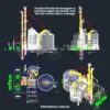 Projeto de secagem e armazenagem de grãos com silo de fundo plano, moega rodoviária, secador contínuo com fornalha e elevadores em DWG - Compact grain drying and storage plant flat bottom silo CAD - Planta de secado y almacenamiento de granos.