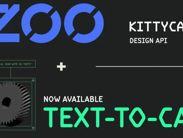 A imagem ilustra a ferramenta Text-to-CAD da Zoo Dev, que cria infraestrutura para design de hardware e moderniza o toolkit de criação de ferramentas.